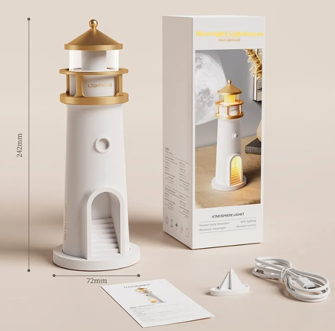 LunaGlow™ Lighthouse Moon Projection Night Light