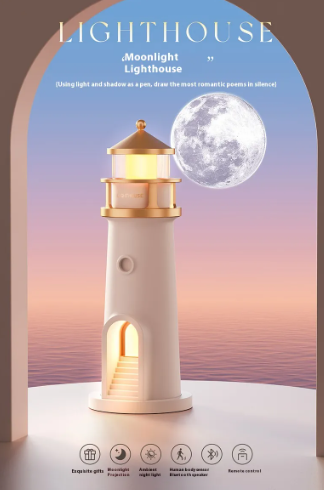 LunaGlow™ Lighthouse Moon Projection Night Light